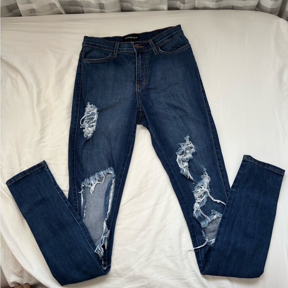 Fashion Nova Blue Skinny Distressed Jeans